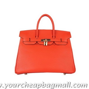 Unique Style Hermes Birkin 30CM Tote Bags Orange Clemence Leather H6088 Gold