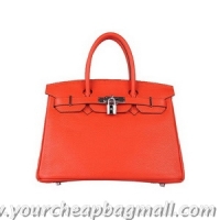 Best Hermes Birkin 30CM Tote Bags Orange Clemence Leather H6088 Silver