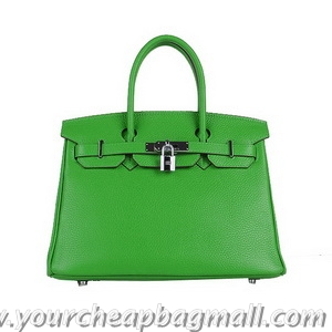 Cheap Hermes Birkin 30CM Tote Bags Green Clemence Leather H6088 Silver