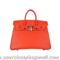 Noble Useful Hermes Birkin 35CM Tote Bag Orange Clemence Leather H6089 Gold