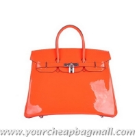 Top Quality Hermes Birkin 35CM Tote Bag Orange Patent Leather H6089 Silver
