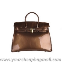 Popular Hermes Birkin 35CM Tote Bag Bronze Patent Leather H6089 Gold