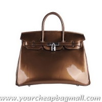Hot Sales Hermes Birkin 35CM Tote Bag Bronze Patent Leather H6089 Silver