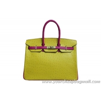 Best Quality Hermes Birkin 35CM Tote Bag Yellow With Rose Ostrich Leather BK35 Gold
