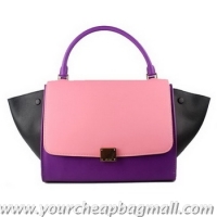 Free Shipping Celine Trapeze Bag Calfskin Leather 88037 Black&Pink&Purple