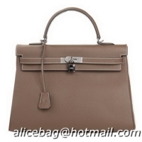 Free Shipping Specials Hermes Kelly 35cm Top Handle Bag Khaki Original Leather Silver