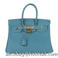 Top Quality Hermes Birkin 30CM Tote Bag H30 Blue Original Leather H30 Gold