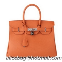 Hot Sale Hermes Birkin 30CM Tote Bag Orange Original Leather H30 Silver