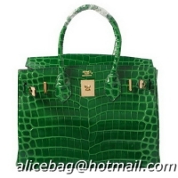 Shop Hermes Birkin 30CM Tote Bags 6088 Green Iridescent Croco Leather Gold