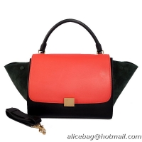 Celine Trapeze Bag Calfskin & Nubuck Leather C008B Black&Red&Green