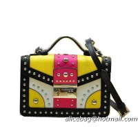 Prada Saffiano Leather Flap Bag BN0969 White&Yellow&Rose&Black