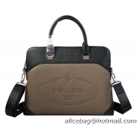 Prada Grainy Leather Briefcase 88031 Black&Grey