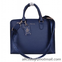 Prada Grainy Leather Briefcase VA3857 Blue