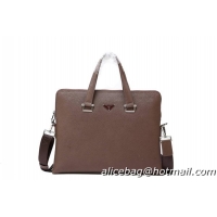 Prada Saffiano Calf Leather Briefcase P9810 Brown