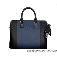 Prada Saffiano Calf Leather Briefcase 86071 Black&Blue