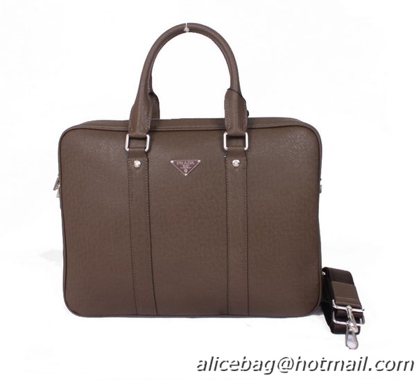 Prada Saffiano Calf Leather Briefcase P0897 Brown