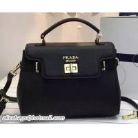Grade Quality Prada Grainy Leather Top Handle Bags BN0911 Black