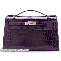 Comfortable Hermes MINI Kelly 22cm Clutch Croco Leather KL22 Purple