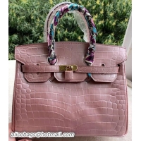 Best Grade Hermes Birkin 30CM Tote Bags Pink Croco Leather BK30 Gold
