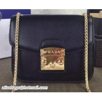 Top Grade PRADA Flap Shoulder Bag Grainy Leather BT1093 Black