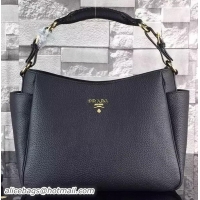 Top Design PRADA Grainy Leather Hobo Bag BR0125 Black