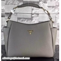 Luxurious PRADA Grainy Leather Hobo Bag BR0125 Grey
