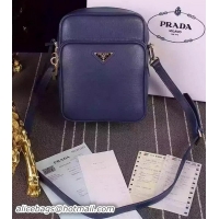 Classic Hot PRADA Messenger Bag Calfskin Leather 2VH0013 Blue