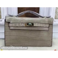 Generous Hermes MINI Kelly 22cm Tote Bag Croco Leather KL22 Grey