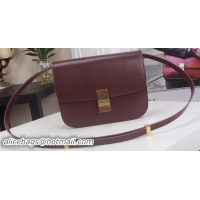 Pretty Style Celine Classic Box Flap Bag Calfskin Leather C3369 Burgundy