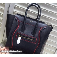 Fashion Celine Luggage Micro Tote Bag in Original Leather Black/Red 703101