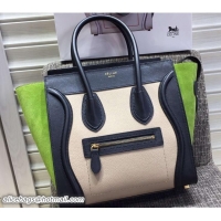 Discount Fashion Celine Luggage Micro Tote Bag in Original Leather Black/Grained Beige/Suede Green 703101