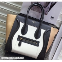 Grade Quality Celine Luggage Micro Tote Bag in Original Leather Black/White/Apricot 703099
