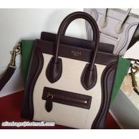 Stylish Celine Luggage Nano Tote Bag in Original Leather Black/Grained Beige/Crinkle Ice Green 7031101