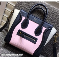 Inexpensive Celine Luggage Nano Tote Bag in Original Leather Black/Cherry Pink/White 7031101