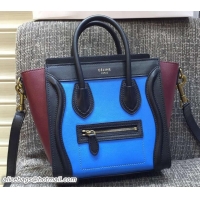 Discount Celine Luggage Nano Tote Bag in Original Leather Black/Blue/Burgundy 7031101