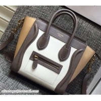 Super Quality Celine Luggage Nano Tote Bag in Original Leather Coffee/White/Apricot 7031101