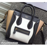 Top Quality Celine Luggage Nano Tote Bag in Original Leather Black/White/Apricot 7031101