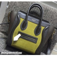 Best Price Celine Luggage Nano Tote Bag in Original Leather Coffee/Grained Grass Green 7031101
