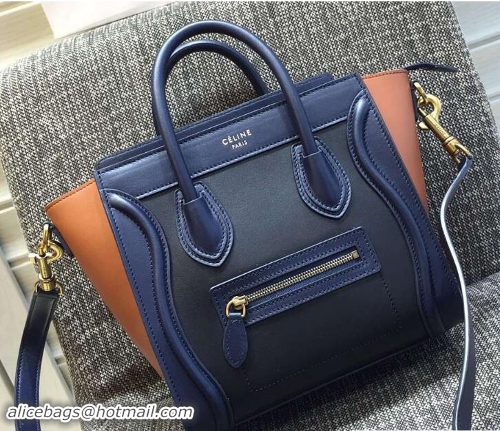 AAAAA Celine Luggage Nano Tote Bag in Original Leather Navy Blue/Black/Khaki 7031101
