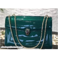 Trendy Design Bvlgari Brushed Metallic Calf Leather Serpenti Forever Flap Cover Bag 5118 Green