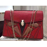 Crafted Bvlgari Lizard Pattern Serpenti Forever Flap Hobo Large Bag 51104 Red