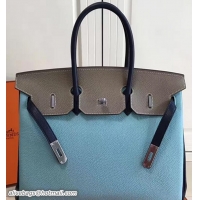 Top Design Hermes Mini Birkin 30cm Bag in Original Togo Leather Bag H60402 Light Blue/Gray