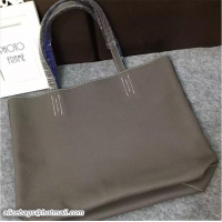 Classic Hot Hermes Double Sens Shopping Tote Bag In Original Togo Leather H60419 Etoupe/Blue