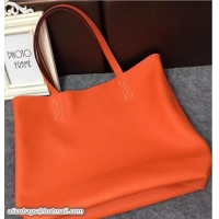 Fashion Luxury Hermes Double Sens Shopping Tote Bag In Original Togo Leather H60419 Yellow Brown/Orange