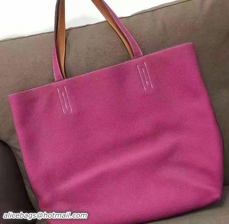 Top Quality Hermes Double Sens Shopping Tote Bag In Original Togo Leather H60419 Hot Pink/Orange