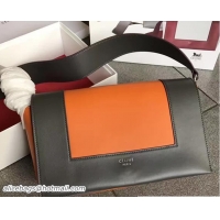 Classic Hot Celine Shiny Smooth Calfskin/Textile Medium Frame Shoulder Bag Spring 71818 Orange/Dark Gary