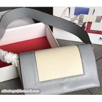 Discount Celine Shiny Smooth Calfskin/Textile Medium Frame Shoulder Bag Spring 71818 Light Gary/Ivory