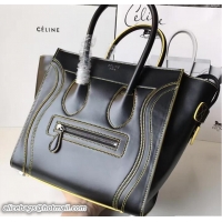 Good Looking Celine Luggage Micro Tote Bag in Original Smooth Leather Black/Yellow 71902
