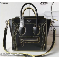 Good Celine Luggage Nano Tote Bag In Original Calfskin Leather Black/Yellow 71901