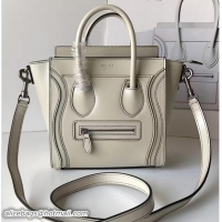 Chic Celine Luggage Nano Tote Bag In Original Calfskin Leather White 71901